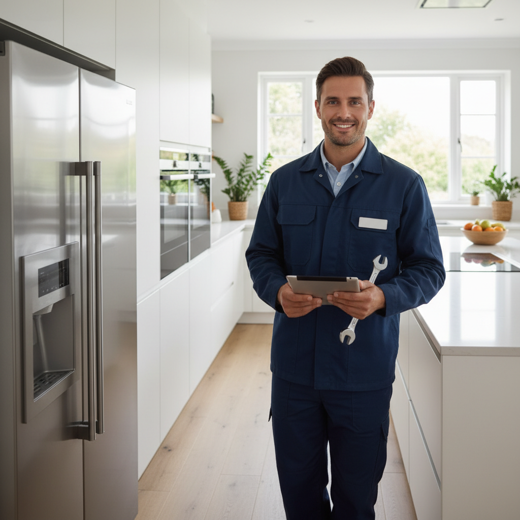 Technician standing in modern kitchen